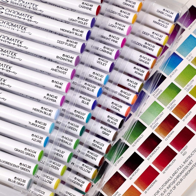CHROMATEK 54 Watercolor Pens Set | Including 15 Page Pad & Online Video Tutorial Series | 4 Aquapens & 50 Unique Colors | Brush Pens | Easily Blendable, Vivid, Smooth | Professional Art Supplies - Image 2